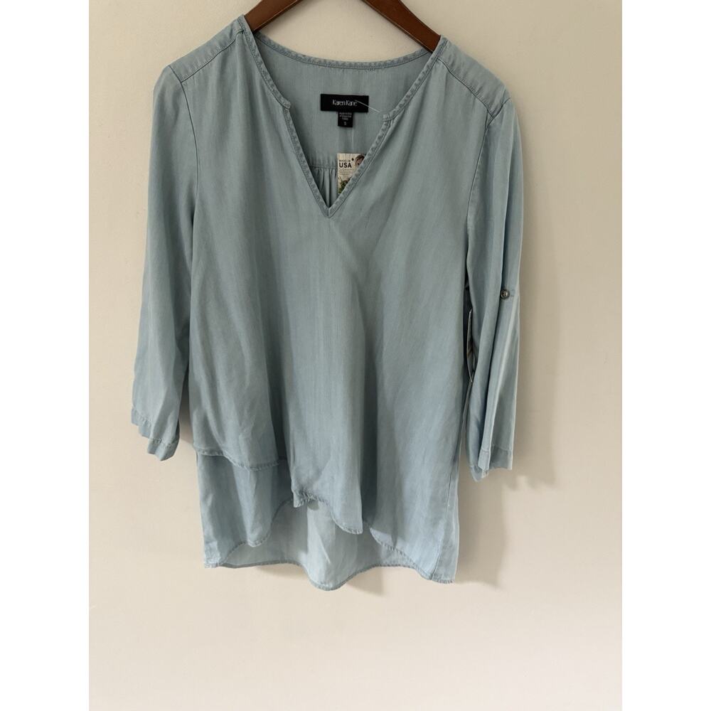 Karen Kane Chambray Tunic Top Size Small 100% Tencel Long Sleeve Blue Casual New